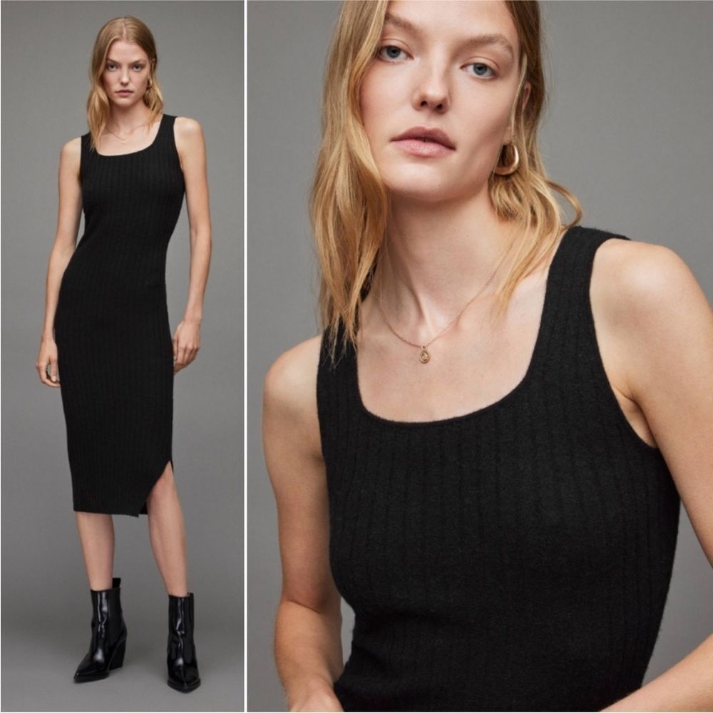 All Saints Margot Ribbed Crew Neck Midi Sweater Dress $365